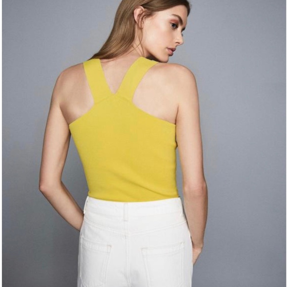 Reiss Knitted Front And Back Sleeveless V-Neck Top. GORGEOUS. Yellow. Size:S - Picture 6 of 15